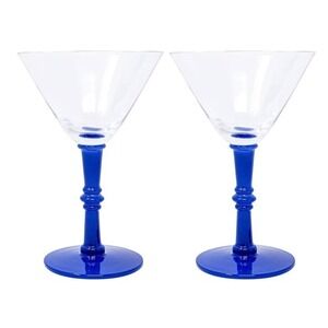 Lilly Pulitzer Colored Glass Martini Glasses with Blue Bamboo Stem Set Of 2 NEW